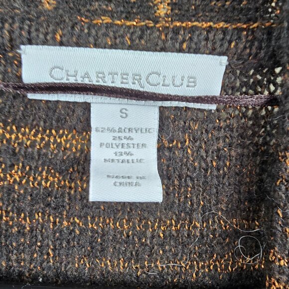 Charter Club Open-Front Metallic Cardigan Sweater Black/Orange Acrylic Blend - Picture 3 of 6